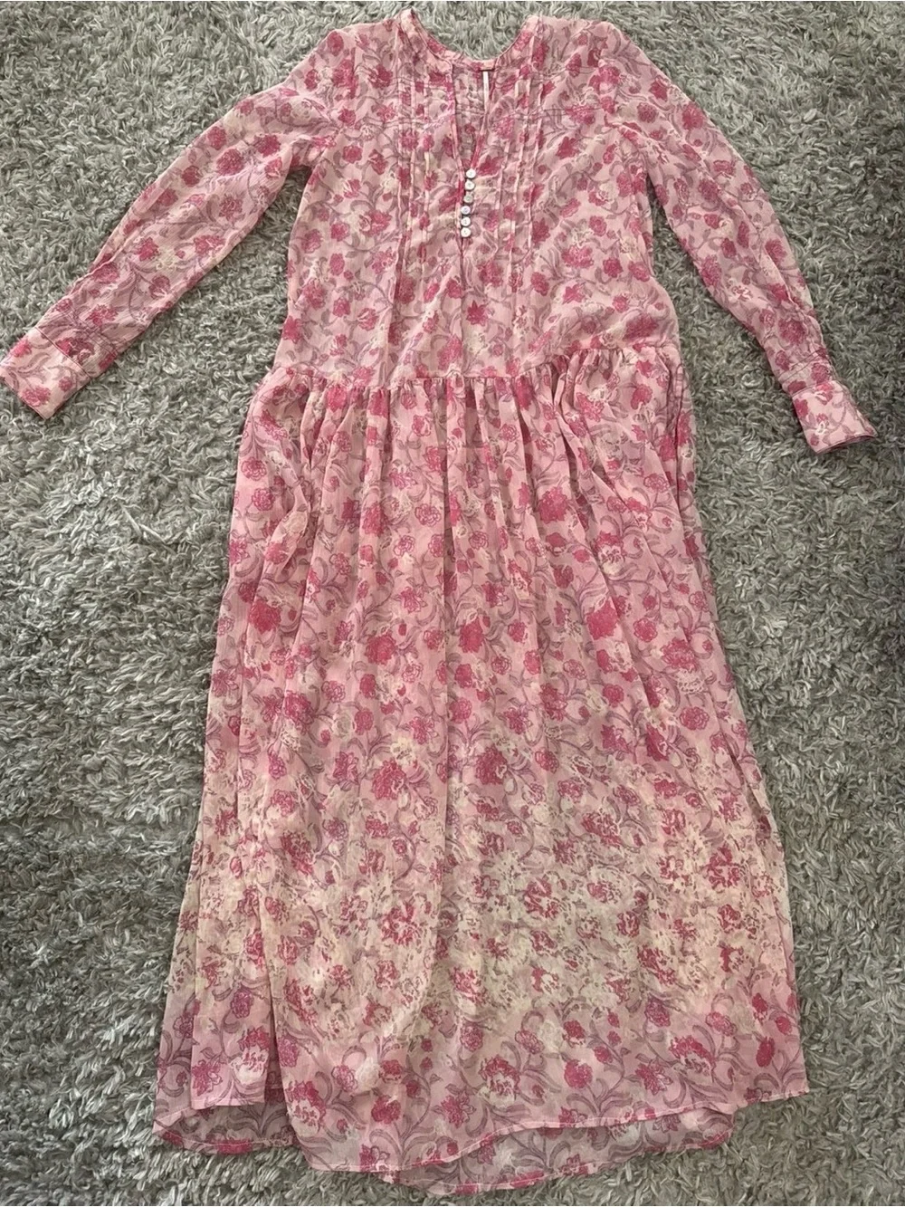 FREE PEOPLE XS✨ See It Through Floral Long Sleeve Maxi Dress like new *NO liner*